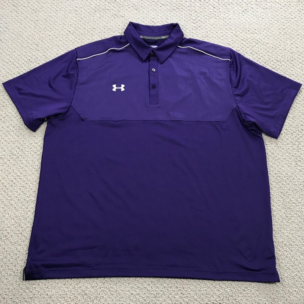 Under Armour Mens HeatGear Polo Shirt Purple Chevron Textured Loose Fit 2XL - Picture 2 of 6